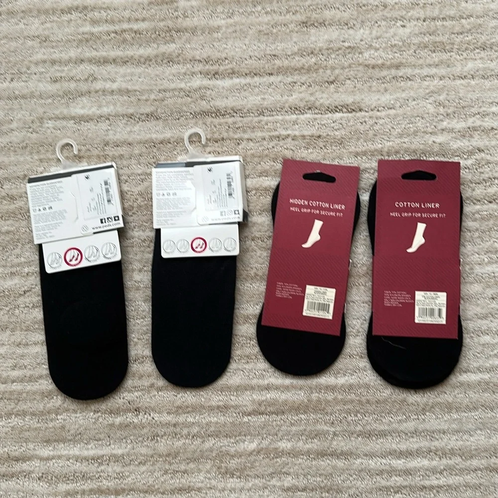 4 Pairs Merona and Peds Hidden Nylon Liner Socks - Black Pattern and Nude